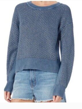 Rag & Bone Kyra Crew Metallic‎ Pullover Sweater Blue SZ S Crop Chunky Loose Knit